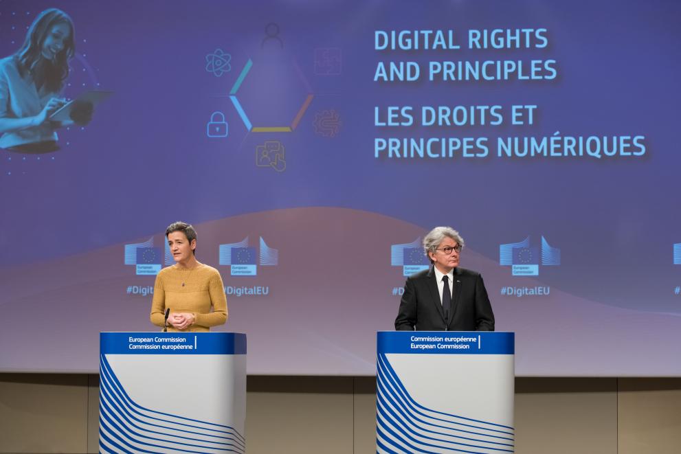 Read-out of the weekly meeting of the von der Leyen Commission by Margrethe Vestager, Executive Vice-President of the European Commission, and Thierry Breton, European Commissioner, on the proposal for a European declaration on digital rights and…