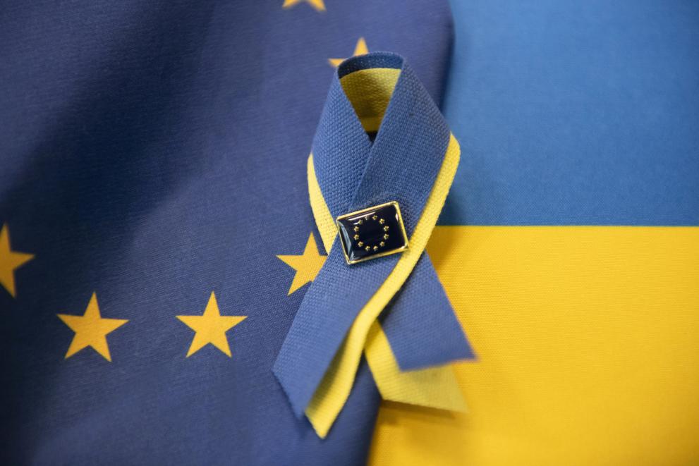 Symbolic -  European and Ukrainian flags