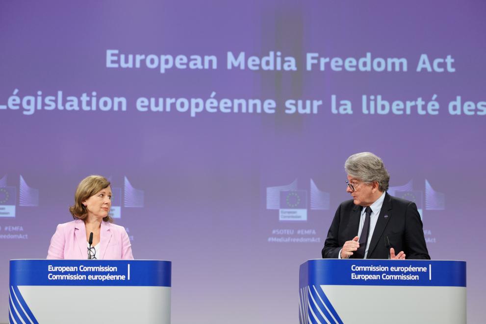 Press conference by Věra Jourová, Vice-President of the European Commission, and Thierry Breton, European Commissioner, on the Media Freedom Act
