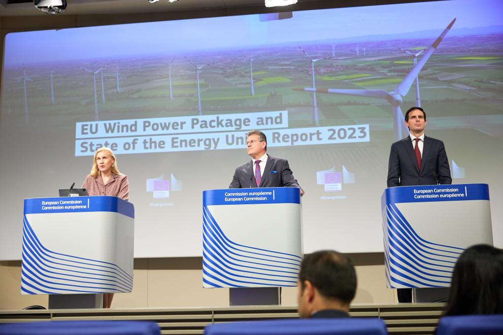 Read-out of the weekly meeting of the von der Leyen Commission by Maroš Šefčovič, Executive Vice-President of the European Commission, Kadri Simson and Wopke Hoekstra, European Commissioners, on the European Wind Power Package and the State of the…