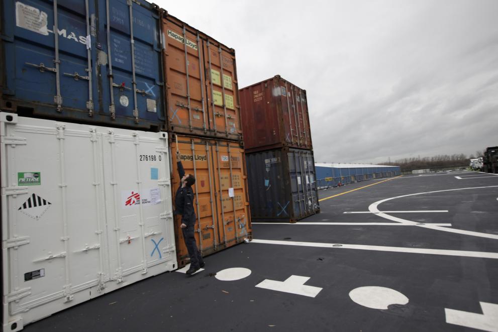 Containers stored above eachother.