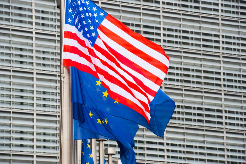 American and European flags.