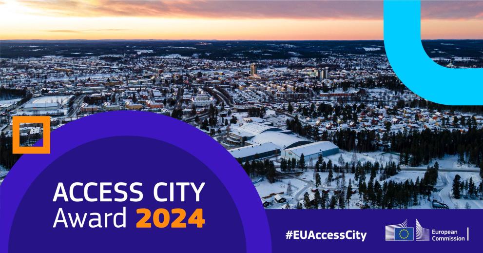 Logo der Access City Awards 2024 mit Stadt im Hintergrund